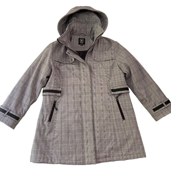 North Side Plaid Hooded Quilted Lined Rain Jacket Womens 16W hood neutral plus - Picture 2 of 13